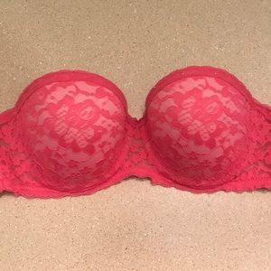 Pink lace strapless bra aerie 34c